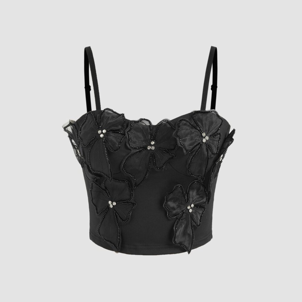 Cider Floral Rhinestone Applique Crop Cami Top